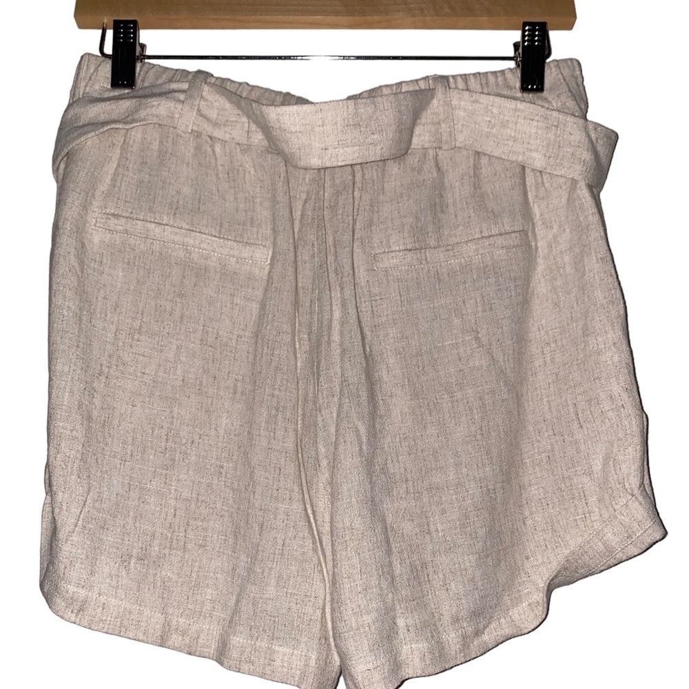 Bobi Black Women Linen Blend Dressy Shorts Oatmeal Tie Waist Wide Leg Medium - Picture 2 of 9
